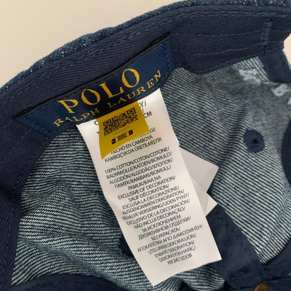 Polo Ralph Lauren Bear Denim Hat Cap Adjustable Strap Back Embroidered Logo NWT - Picture 5 of 7